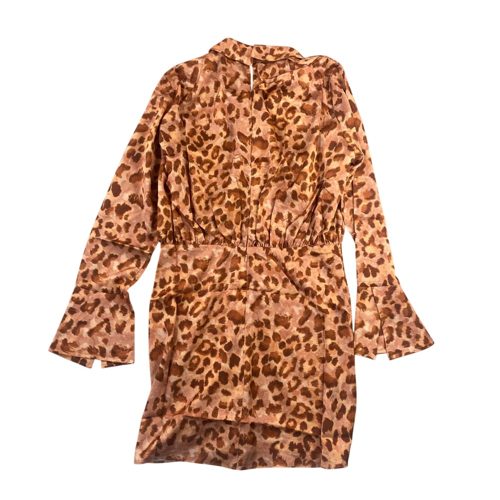 ASOS Design Womens Mini Dress Animal Print Long Sleeve Collared Flared Cuff NWOT